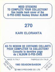 1983-84 O-Pee-Chee Stickers #270 Kari Eloranta  Back