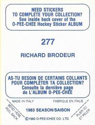 1983-84 O-Pee-Chee Stickers #277 Richard Brodeur  Back