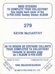 1983-84 O-Pee-Chee Stickers #279 Kevin McCarthy  Back