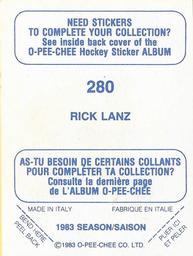 1983-84 O-Pee-Chee Stickers #280 Rick Lanz  Back