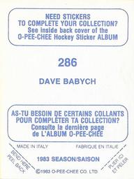 1983-84 O-Pee-Chee Stickers #286 Dave Babych  Back
