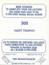 1983-84 O-Pee-Chee Stickers #300 Hart Trophy Back