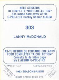 1983-84 O-Pee-Chee Stickers #303 Lanny McDonald  Back