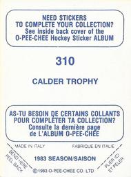 1983-84 O-Pee-Chee Stickers #310 Calder Trophy Back