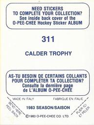 1983-84 O-Pee-Chee Stickers #311 Calder Trophy Back