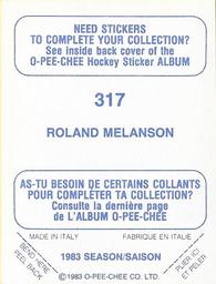 1983-84 O-Pee-Chee Stickers #317 Roland Melanson  Back