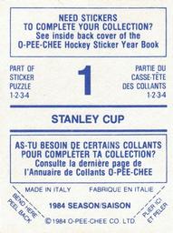 1984-85 O-Pee-Chee Stickers #1 Stanley Cup Back