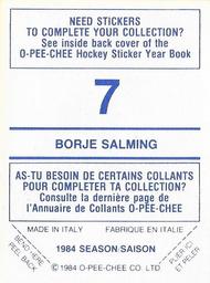 1984-85 O-Pee-Chee Stickers #7 Borje Salming Back