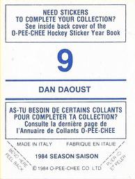 1984-85 O-Pee-Chee Stickers #9 Dan Daoust Back