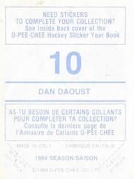 1984-85 O-Pee-Chee Stickers #10 Dan Daoust Back