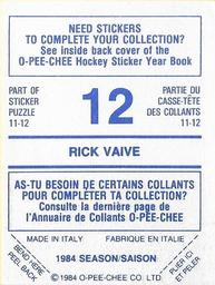 1984-85 O-Pee-Chee Stickers #12 Rick Vaive Back