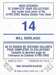1984-85 O-Pee-Chee Stickers #14 Bill Derlago Back
