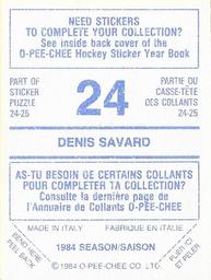 1984-85 O-Pee-Chee Stickers #24 Denis Savard Back