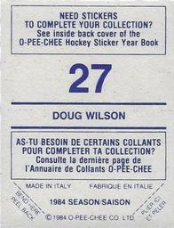 1984-85 O-Pee-Chee Stickers #27 Doug Wilson Back
