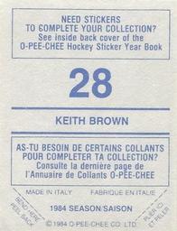 1984-85 O-Pee-Chee Stickers #28 Keith Brown Back