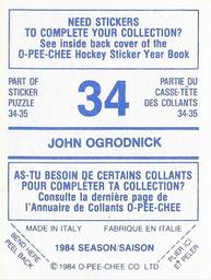 1984-85 O-Pee-Chee Stickers #34 John Ogrodnick Back