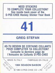 1984-85 O-Pee-Chee Stickers #41 Greg Stefan Back