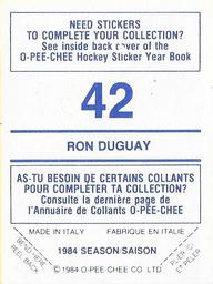 1984-85 O-Pee-Chee Stickers #42 Ron Duguay Back