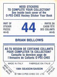 1984-85 O-Pee-Chee Stickers #44 Brian Bellows Back