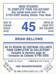 1984-85 O-Pee-Chee Stickers #45 Brian Bellows Back