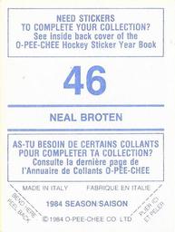 1984-85 O-Pee-Chee Stickers #46 Neal Broten Back