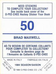 1984-85 O-Pee-Chee Stickers #50 Brad Maxwell Back