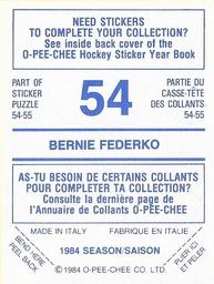1984-85 O-Pee-Chee Stickers #54 Bernie Federko Back
