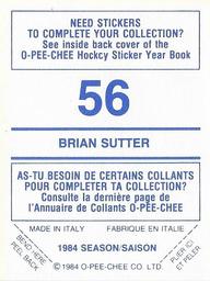 1984-85 O-Pee-Chee Stickers #56 Brian Sutter Back