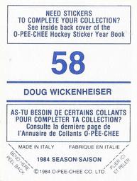 1984-85 O-Pee-Chee Stickers #58 Doug Wickenheiser Back