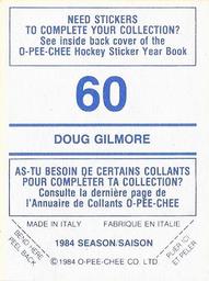 1984-85 O-Pee-Chee Stickers #60 Doug Gilmour Back