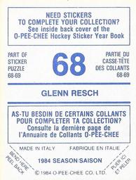 1984-85 O-Pee-Chee Stickers #68 Glenn Resch Back