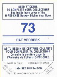 1984-85 O-Pee-Chee Stickers #73 Pat Verbeek Back