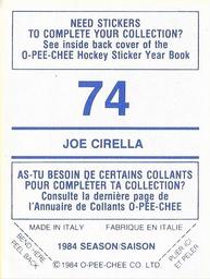 1984-85 O-Pee-Chee Stickers #74 Joe Cirella Back