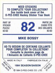 1984-85 O-Pee-Chee Stickers #82 Mike Bossy Back