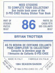 1984-85 O-Pee-Chee Stickers #86 Bryan Trottier Back