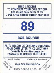 1984-85 O-Pee-Chee Stickers #89 Bob Bourne Back