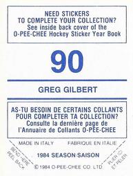 1984-85 O-Pee-Chee Stickers #90 Greg Gilbert Back