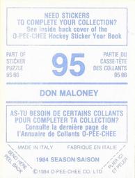1984-85 O-Pee-Chee Stickers #95 Don Maloney Back