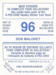 1984-85 O-Pee-Chee Stickers #96 Don Maloney Back