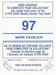 1984-85 O-Pee-Chee Stickers #97 Mark Pavelich Back