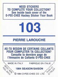 1984-85 O-Pee-Chee Stickers #103 Pierre Larouche Back