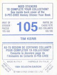 1984-85 O-Pee-Chee Stickers #105 Tim Kerr Back
