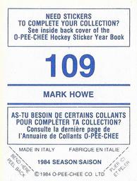 1984-85 O-Pee-Chee Stickers #109 Mark Howe Back