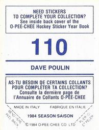 1984-85 O-Pee-Chee Stickers #110 Dave Poulin Back
