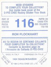 1984-85 O-Pee-Chee Stickers #116 Ron Flockhart Back