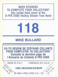 1984-85 O-Pee-Chee Stickers #118 Mike Bullard Back