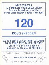 1984-85 O-Pee-Chee Stickers #120 Doug Shedden Back