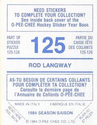 1984-85 O-Pee-Chee Stickers #125 Rod Langway Back