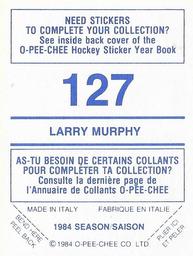 1984-85 O-Pee-Chee Stickers #127 Larry Murphy Back