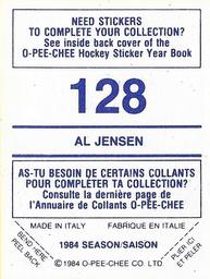 1984-85 O-Pee-Chee Stickers #128 Al Jensen Back